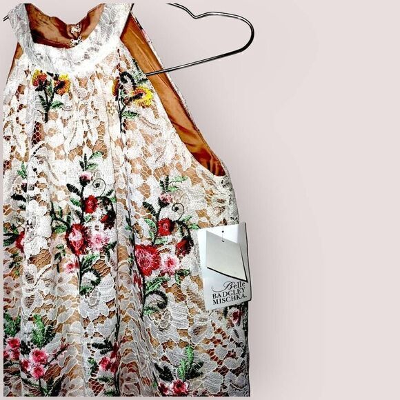 Badgley Mishka Womens Dress Sz 16 Belle Ivory Lace Red Floral Halter Sleeveless - Picture 8 of 16